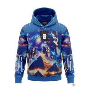 STRAY Egyptian Galaxy Hoodie Blue Whale All Over Print Rhinestone 2XL NWT Rare